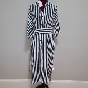 BNWT Universal Standard Plaza Linen Shirtdress In Deep Blue/White Stripe (XS)